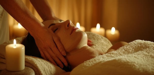 Tranquil spa procedure with a client lying down receiving face skin care treatment in a beauty salon