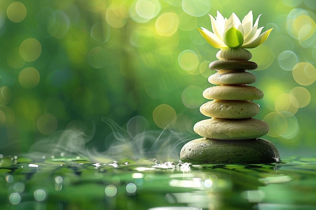 Tranquil spa still life with lotus zen stone and bamboo