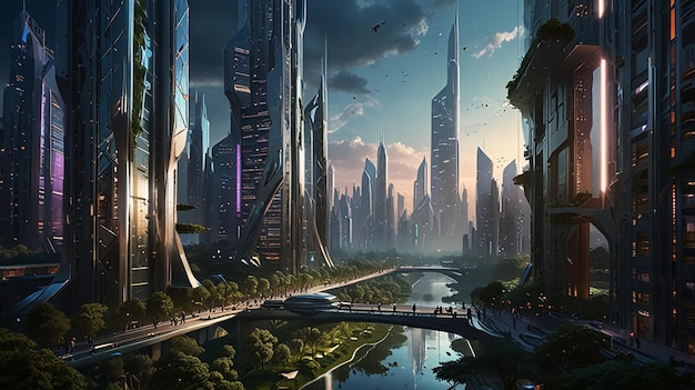 Photo tranquil spectacle of a utopian metropolis suspended in time