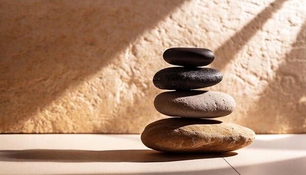 Photo tranquil stack of pebbles symbolizing balance and peace in spa setting