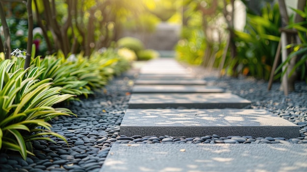 A Tranquil Stone Path Through Lush Greenery