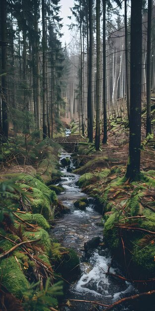 Tranquil Stream in Forest