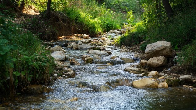 Photo tranquil stream in a lush forest