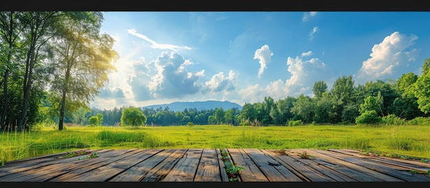 Tranquil Summer Landscape with Wooden Planks