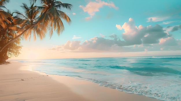 Tranquil SunDrenched Beach Paradise A WideAngle Photography Perspective