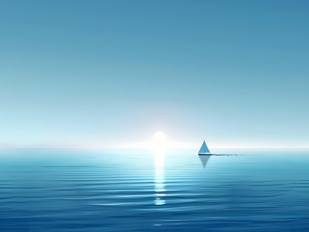 Photo tranquil sunrise over calm ocean with sailing boat