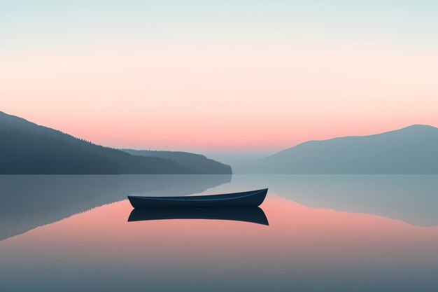 Tranquil sunrise scene in a minimalistic summer illustration showing a serene lake