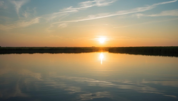 Photo a tranquil sunset over a calm river reflecting nature39s beauty