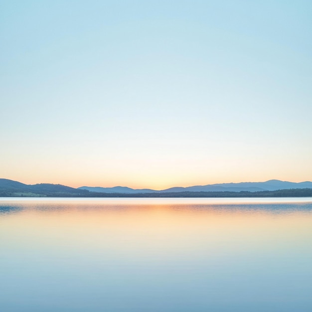 Tranquil Sunset Lake with Mountain View Landscape