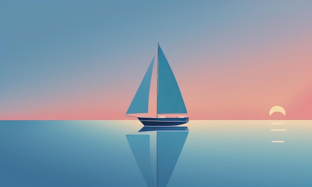 Tranquil sunset nautical vessel sails