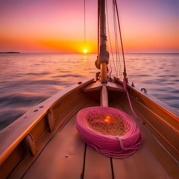 Photo tranquil sunset on open waters with drifting boat