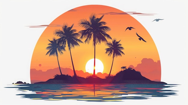 Tranquil Sunset Paradise Palm Tree Silhouettes over Tropical Waters