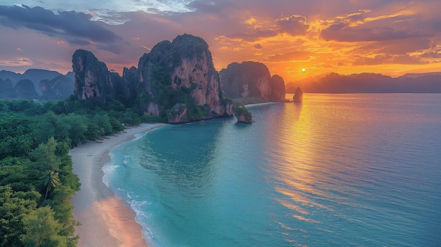 Photo tranquil sunset at railay beach thailand paradise found among limestone cliffs