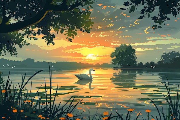 Tranquil Sunset Over a Serene Lake