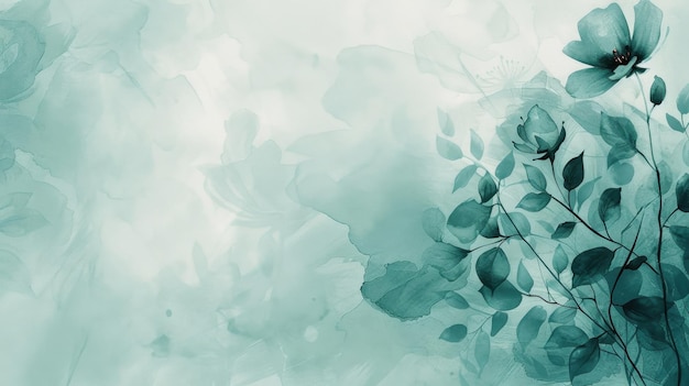 Tranquil Teal Watercolor with Modern Floral Patterns and Soft Pastel Colors