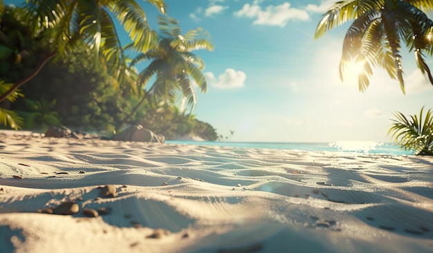 Tranquil tropical beach paradise with golden sand and palm trees