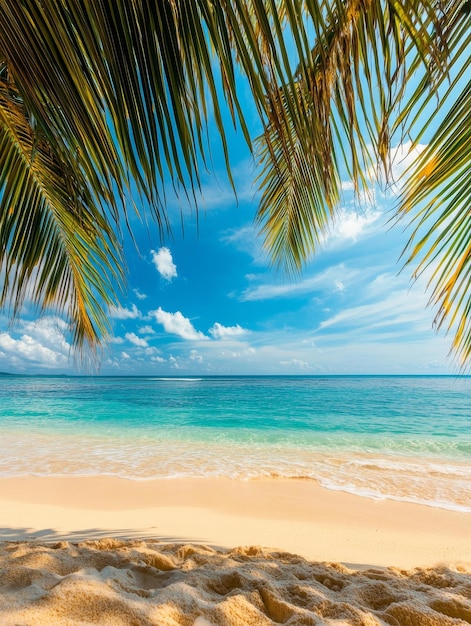 Photo a tranquil tropical beach scene featuring golden sands crystal clear turquoise waters and lus