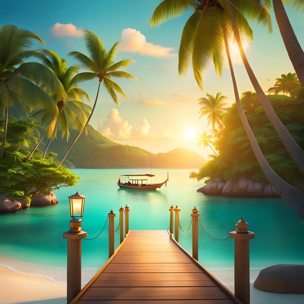 Photo tranquil tropical haven island and oasis harmony