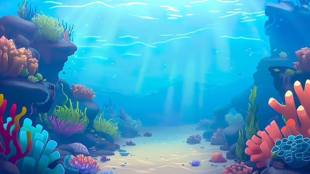 Tranquil Underwater Seascape with Colorful Coral Reefs Illustration