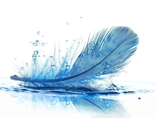 Tranquil Water Feather Floating on White Background