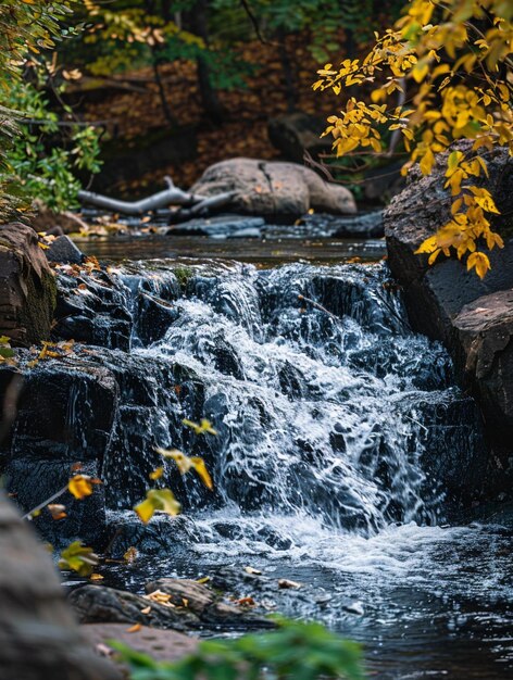 Tranquil Waterfall in Autumn Forest with Colorful Leaves