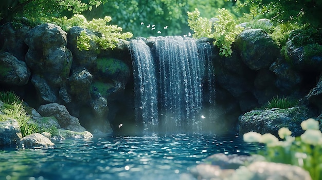 Photo tranquil waterfall in lush forest