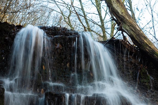 Tranquil waterfall scenery in the middle of autumn forest