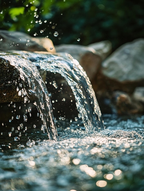 Tranquil Waterfall with Sparkling Drops in Serene Nature Setting