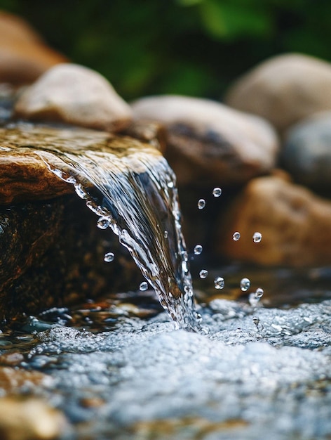 Tranquil Waterfall with Sparkling Drops Over Smooth Stones Nature Serenity