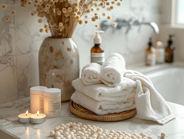 Tranquil Wellness Haven Serene Bathroom Setup with Aromatherapy Candles