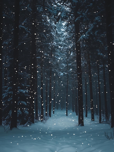 Tranquil Winter Wonderland Snowy Forest at Dusk