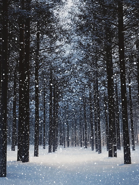 Tranquil Winter Wonderland Snowy Forest at Dusk