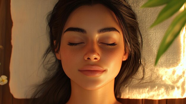 Photo tranquil woman relaxing in ayurvedic spa after rejuvenating massage treatment