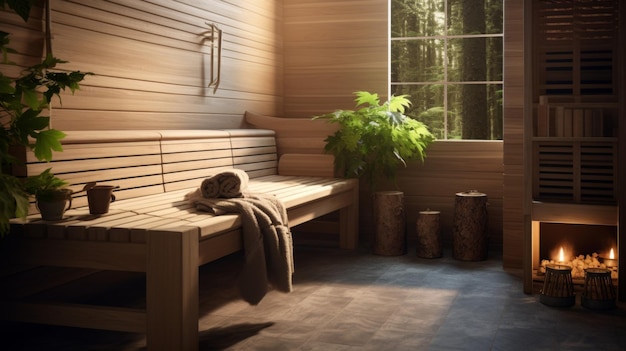 Tranquil Wooden Sauna Retreat Interior