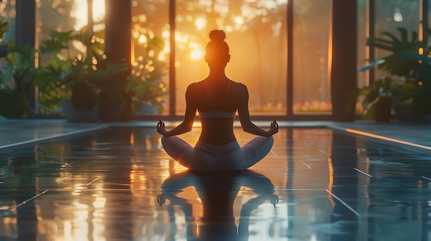 Tranquil Yoga Serenity High Resolution Image Capturing Calm and Balance in Wellness Retreat Setting