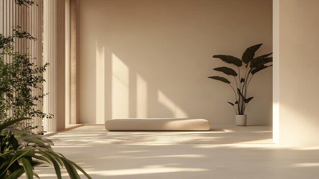 Photo tranquil yoga studio with natural light and lush greenery