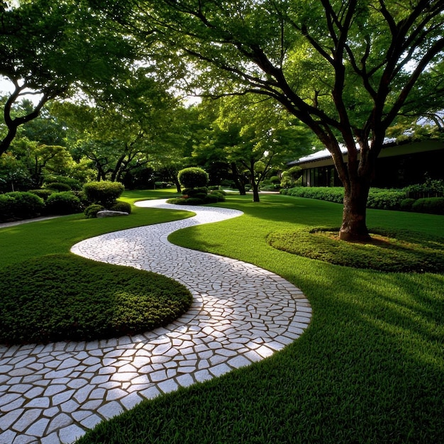 Photo tranquil zen garden with meticulously raked gravel serene peaceful minimalist japanese aesthetic highquality realistic meditation