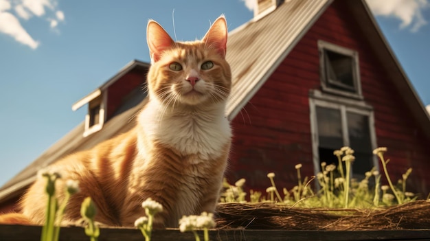 The tranquility of a serene farm morning with a photograph featuring a barn cat basking in sunlight