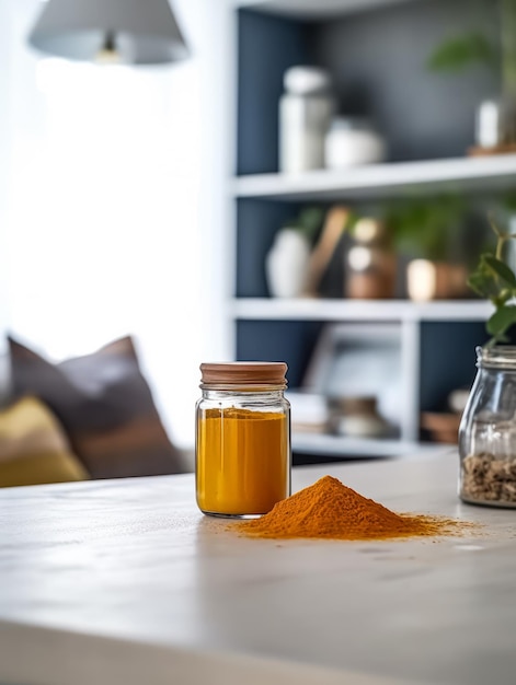 Transform your kitchen with vibrant turmeric in an exquisite glass bottle