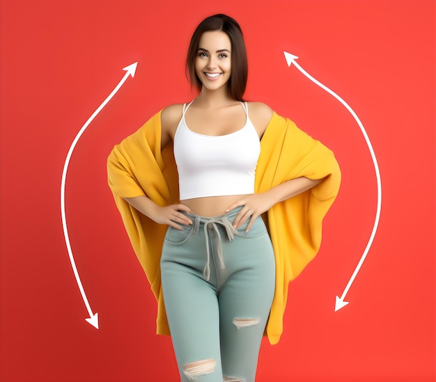 Transformation Success Young Woman in Loose Clothes Post Weight Loss