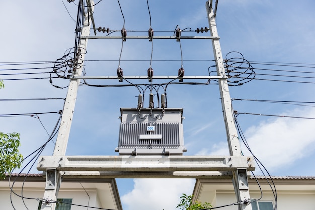 Transformer on high power station. High voltage