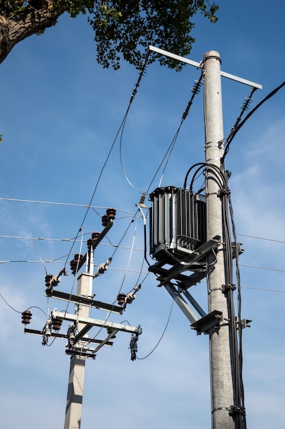 Transformer on a power line pole