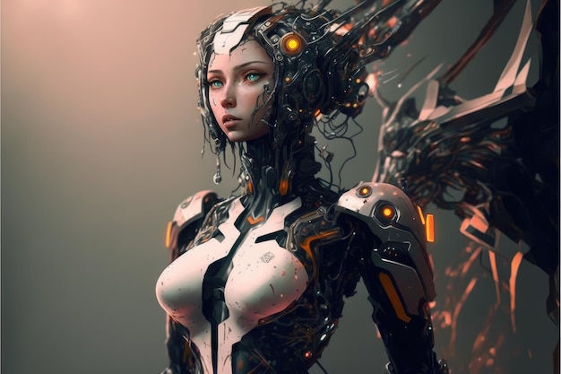 Transforming cyborg beauty with a girl humanoid