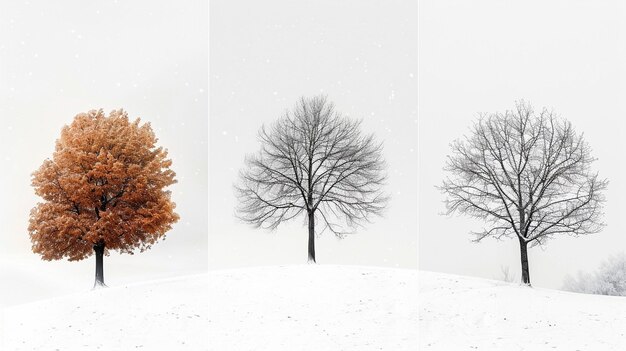 Photo the transition of trees through seasons captured in a snowy landscape