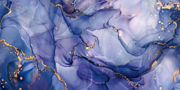 Photo translucent alcohol ink texture background luxury blue fluid art with gold abstract smudges