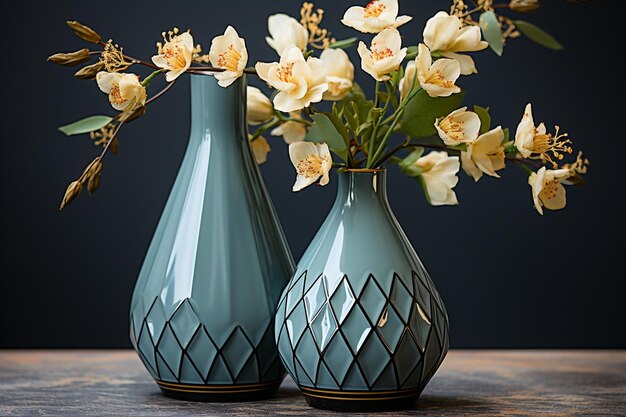 Photo translucent glass vase with a refined geometric pattern and a sleek silhouette