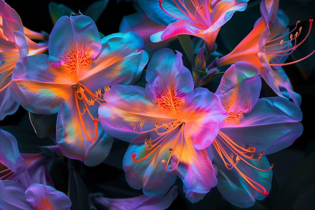 Photo translucent neon azaleas glowing in vibrant hues