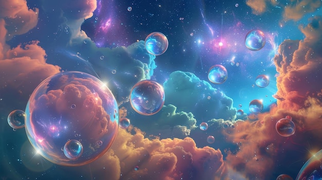 Translucent spheres in cosmic clouds background