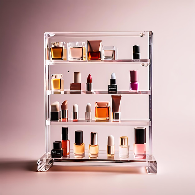 Photo transparent acrylic cosmetic rack generative ai