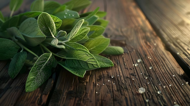 transparent background psd green leaves on a wooden table